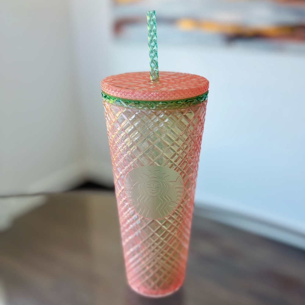 STARBUCKS 2023 Spring Pink Pearl Jeweled Venti 24oz Tumbler with Straw